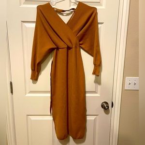 Brown dress tied around waist with slits